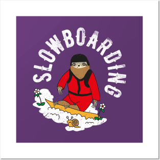 Slowboarding - Snowboarding Sloth Pun Posters and Art